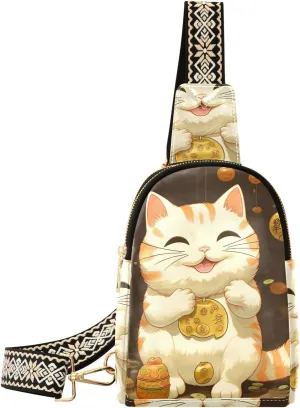 Cute Lucky Cat Sling Bag for Women Fanny Packs for Women Small Leather Fanny Pack Crossbody Bags Fashion Waist Packs Chest Bag for Travel 21340057