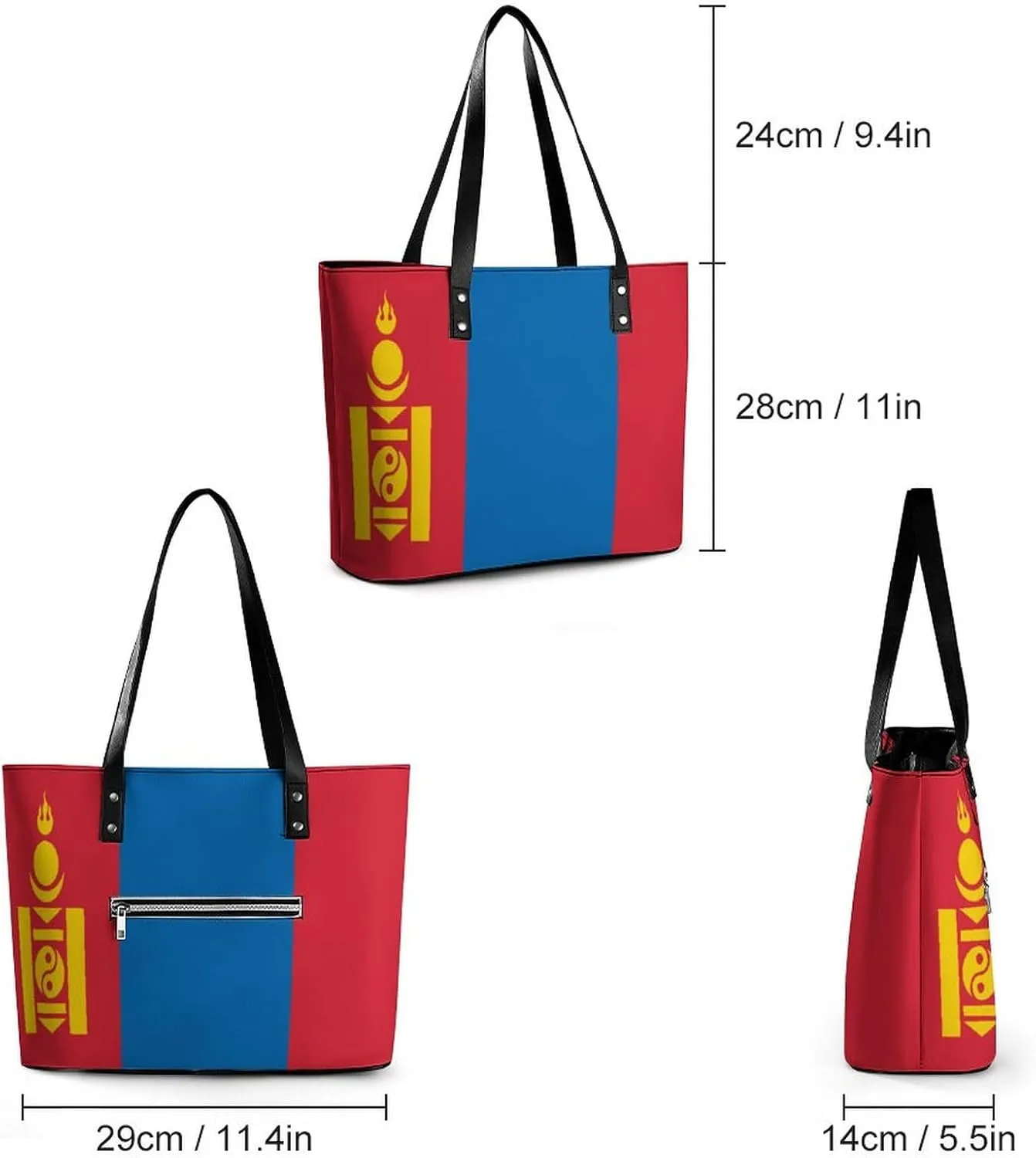 Cute Mongolia Flag Leather Hobo Bag Women Trendy Tote with Ample Storage Space