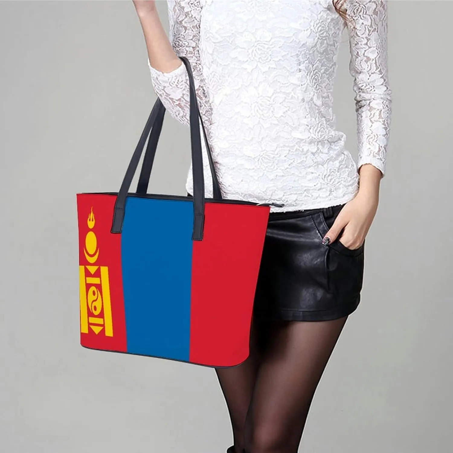 Cute Mongolia Flag Leather Hobo Bag Women Trendy Tote with Ample Storage Space