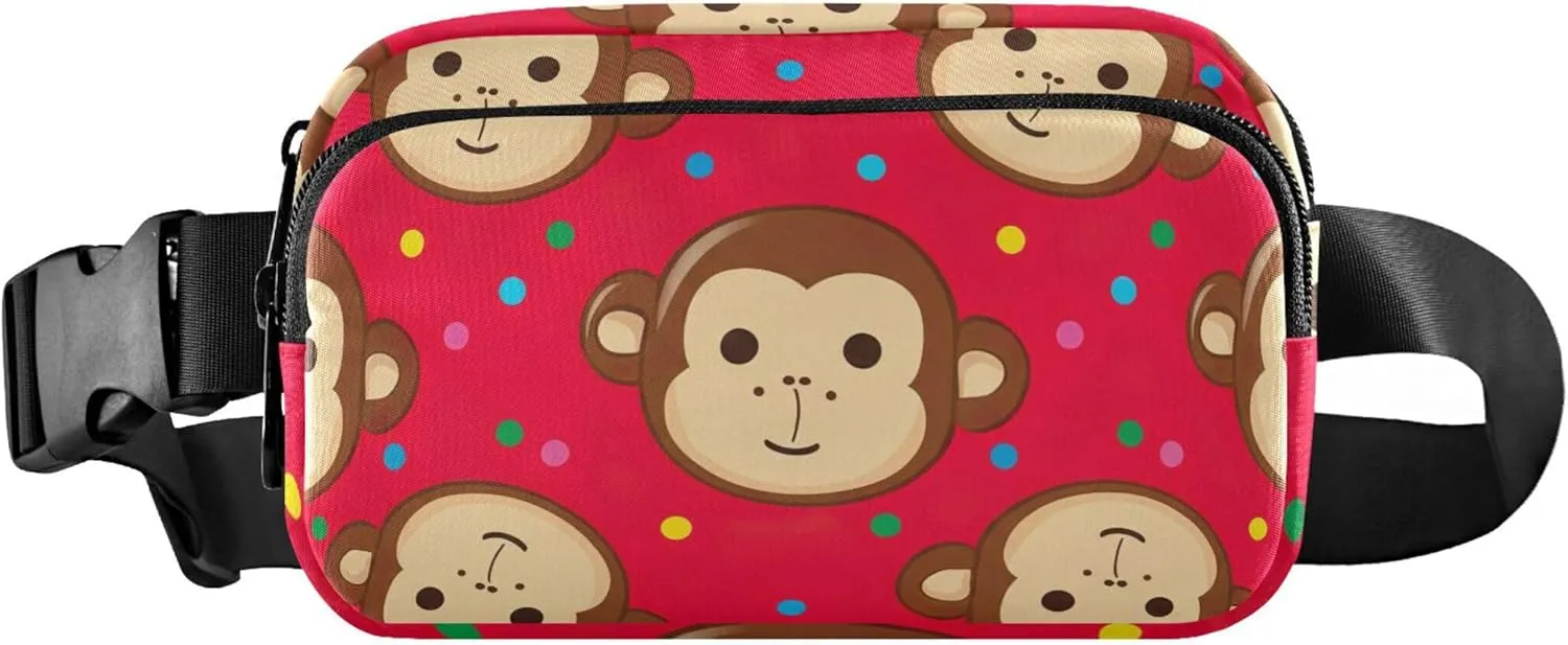 Cute Monkey Faces Red Brown Fanny Pack for Women Waterproof Hip Pack Belt Bag Cute Crossbody Waist Pack
