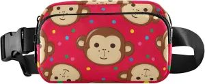 Cute Monkey Faces Red Brown Fanny Pack for Women Waterproof Hip Pack Belt Bag Cute Crossbody Waist Pack