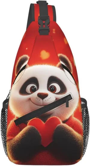 Cute Panda With A Heart Crossbody Sling Bag For Women Men Adjustable Valentines Day Chest Bag Shoulder Bag Sling Backpack Daypack For Sport Travel Hiking