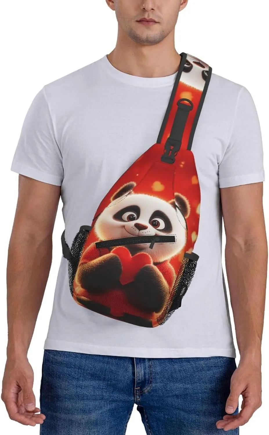 Cute Panda With A Heart Crossbody Sling Bag For Women Men Adjustable Valentines Day Chest Bag Shoulder Bag Sling Backpack Daypack For Sport Travel Hiking
