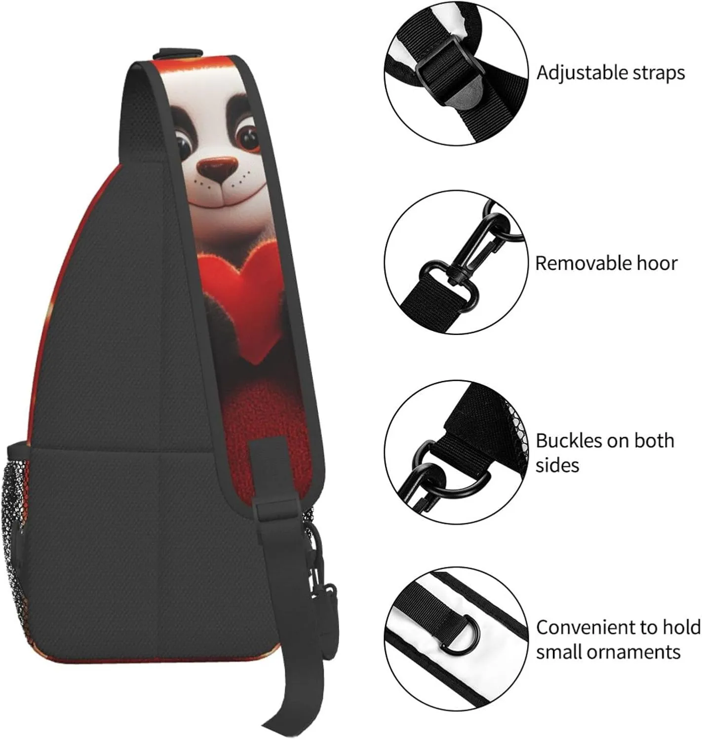 Cute Panda With A Heart Crossbody Sling Bag For Women Men Adjustable Valentines Day Chest Bag Shoulder Bag Sling Backpack Daypack For Sport Travel Hiking