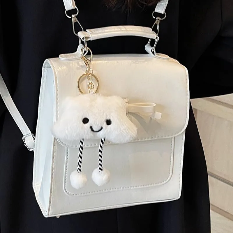 Cute Satchel Handbag with Cloud Charm, Bow Detail, Adjustable Shoulder Strap