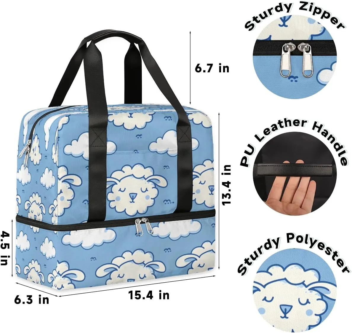 Cute Sheep Cloud Travel Duffel Bag Dry Wet Separated Sports Tote Travel Duffle Bag Gym Workout Bag Women Travel Duffel Bag for Women, Travel, Gym, Work
