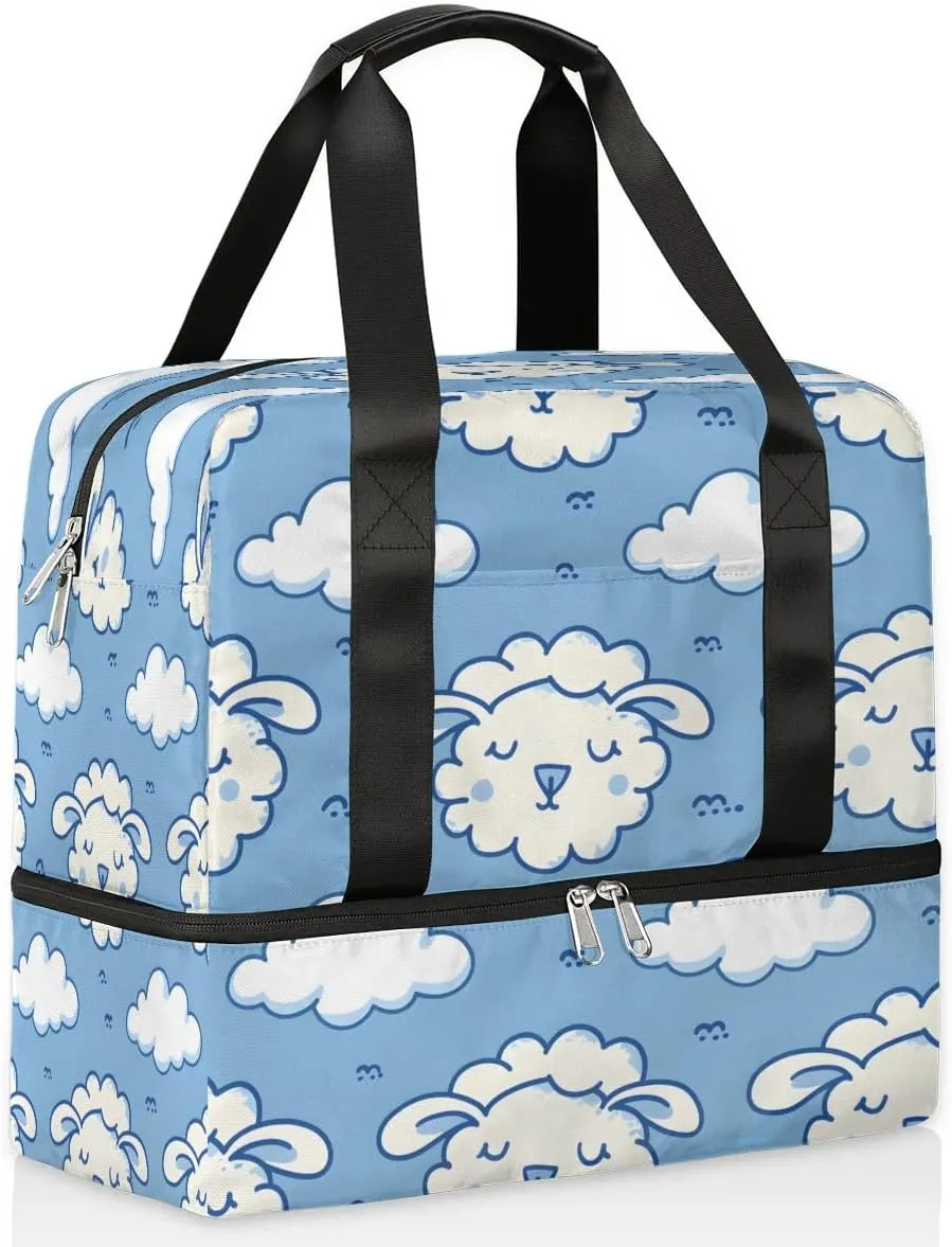 Cute Sheep Cloud Travel Duffel Bag Dry Wet Separated Sports Tote Travel Duffle Bag Gym Workout Bag Women Travel Duffel Bag for Women, Travel, Gym, Work