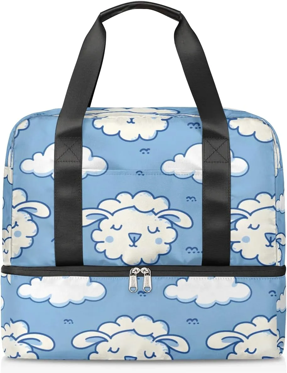 Cute Sheep Cloud Travel Duffel Bag Dry Wet Separated Sports Tote Travel Duffle Bag Gym Workout Bag Women Travel Duffel Bag for Women, Travel, Gym, Work