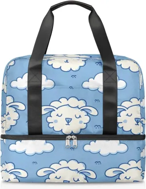 Cute Sheep Cloud Travel Duffel Bag Dry Wet Separated Sports Tote Travel Duffle Bag Gym Workout Bag Women Travel Duffel Bag for Women, Travel, Gym, Work