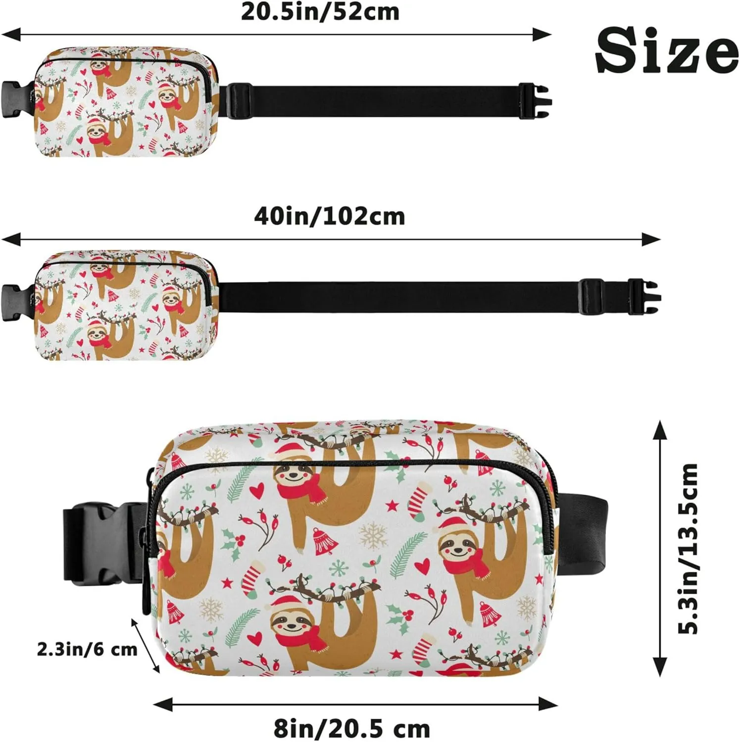 Cute Sloth Christmas Fanny Packs for Women Neon Belt Bags Hip Pack Waterproof Crossbody Waist Bag