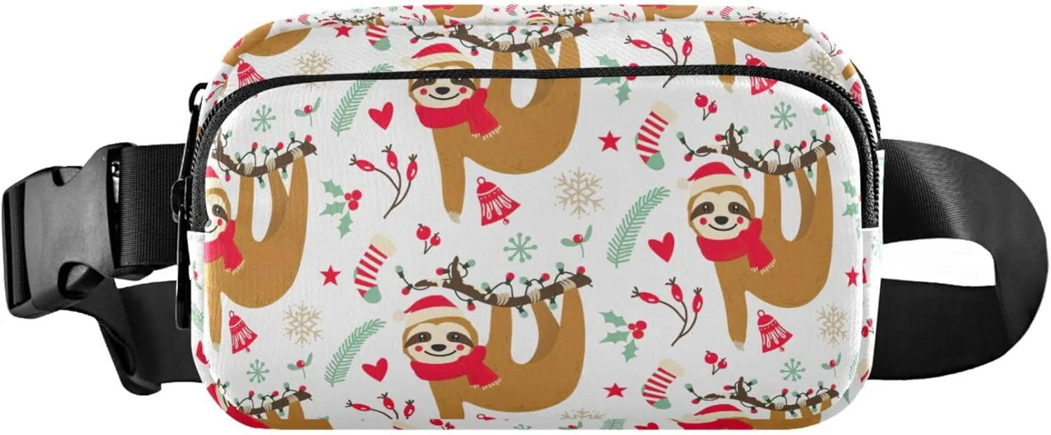Cute Sloth Christmas Fanny Packs for Women Neon Belt Bags Hip Pack Waterproof Crossbody Waist Bag