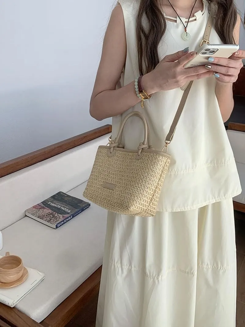 Cute Straw Tote Bags For Women Medium Soft Crossbody Bag Trendy Handbag Slouchy Shoulder Purse