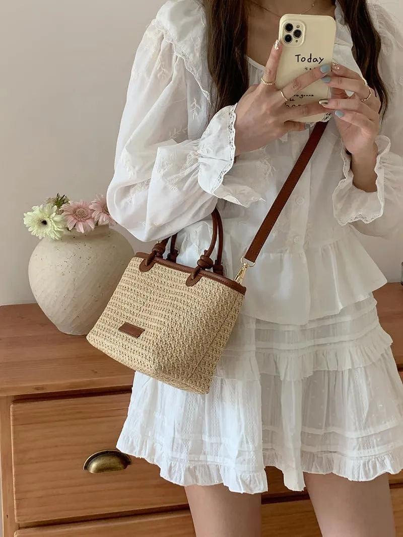 Cute Straw Tote Bags For Women Medium Soft Crossbody Bag Trendy Handbag Slouchy Shoulder Purse