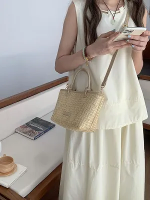 Cute Straw Tote Bags For Women Medium Soft Crossbody Bag Trendy Handbag Slouchy Shoulder Purse