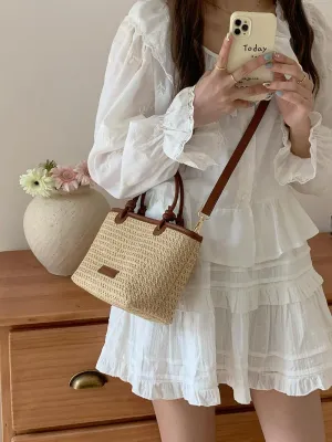 Cute Straw Tote Bags For Women Medium Soft Crossbody Bag Trendy Handbag Slouchy Shoulder Purse