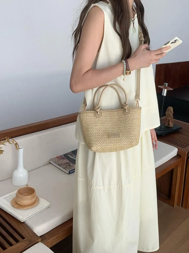 Cute Straw Tote Bags For Women Medium Soft Crossbody Bag Trendy Handbag Slouchy Shoulder Purse