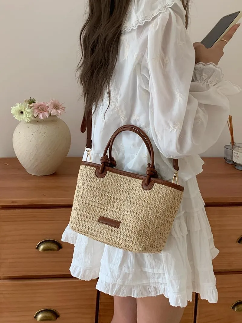 Cute Straw Tote Bags For Women Medium Soft Crossbody Bag Trendy Handbag Slouchy Shoulder Purse