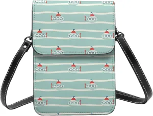 cute submarines simple flat pattern blue Crossbody Cell Phone Purse for Women Girls Leather Mini Cross Body Bags Small Shoulder Bags
