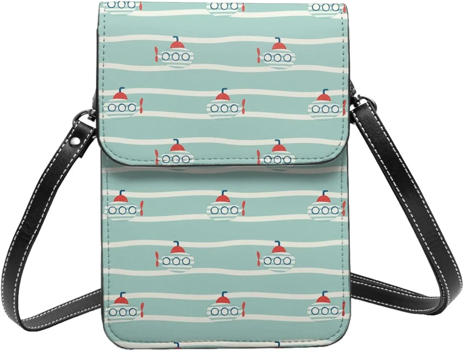 cute submarines simple flat pattern blue Crossbody Cell Phone Purse for Women Girls Leather Mini Cross Body Bags Small Shoulder Bags