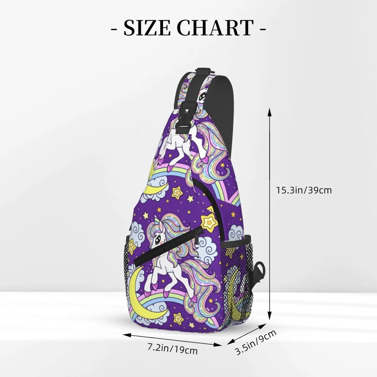 Cute Unicorns With Rainbow Moon Clouds Chest Sling Bag Crossbody Shoulder Backpack Bag Gym Cycling Daypack Travel Hiking Cross Bag