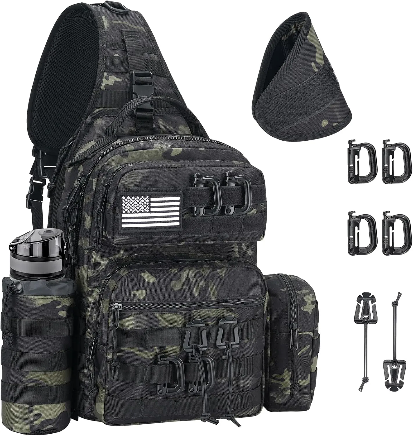 CVLIFE Tactical Sling Bag Backpack for Men Military Shoulder Sling Bag Molle Army Assault Detachable Tactical Bag with Bottle Holder Concealed Carry Daily Day Pack Work Bag for EDC Hiking, Black CP
