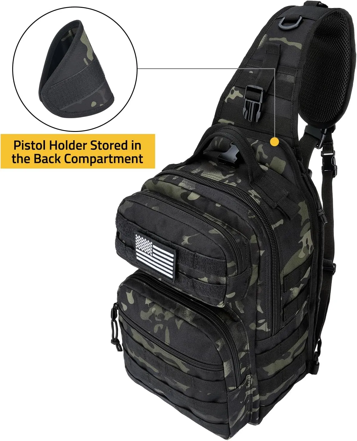 CVLIFE Tactical Sling Bag Backpack for Men Military Shoulder Sling Bag Molle Army Assault Detachable Tactical Bag with Bottle Holder Concealed Carry Daily Day Pack Work Bag for EDC Hiking, Black CP