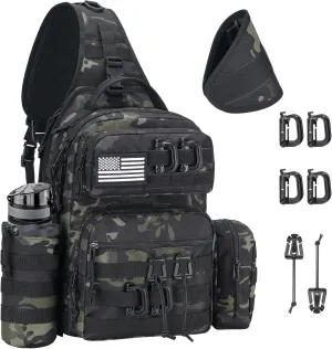 CVLIFE Tactical Sling Bag Backpack for Men Military Shoulder Sling Bag Molle Army Assault Detachable Tactical Bag with Bottle Holder Concealed Carry Daily Day Pack Work Bag for EDC Hiking, Black CP
