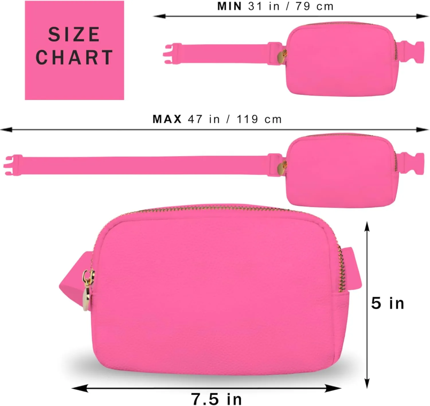 DANCOUR Leather Belt Bag for Women, Hot Pink Fanny Pack Crossbody, Stylish Waist Bag, Large Crossbody Belt Bag, Everywhere Bag for Travel & Daily Use, Trendy Leather Fanny Pack