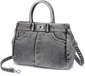 Dasein Trendy Denim Crossbody Bag Lightweight Satchel Shoulder Purse Handbag for Women w/Turn-Lock/Long Strap/Top Handle