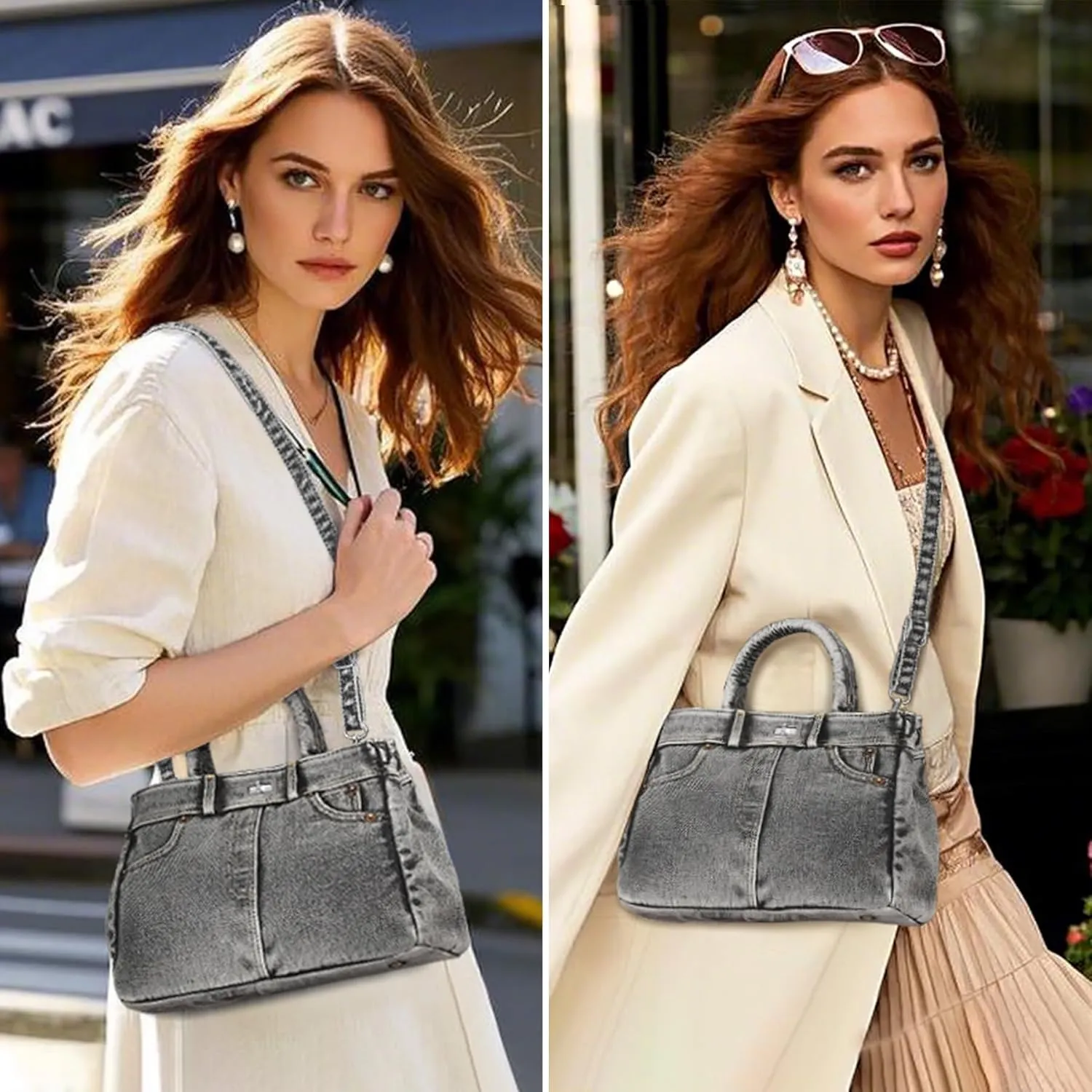 Dasein Trendy Denim Crossbody Bag Lightweight Satchel Shoulder Purse Handbag for Women w/Turn-Lock/Long Strap/Top Handle