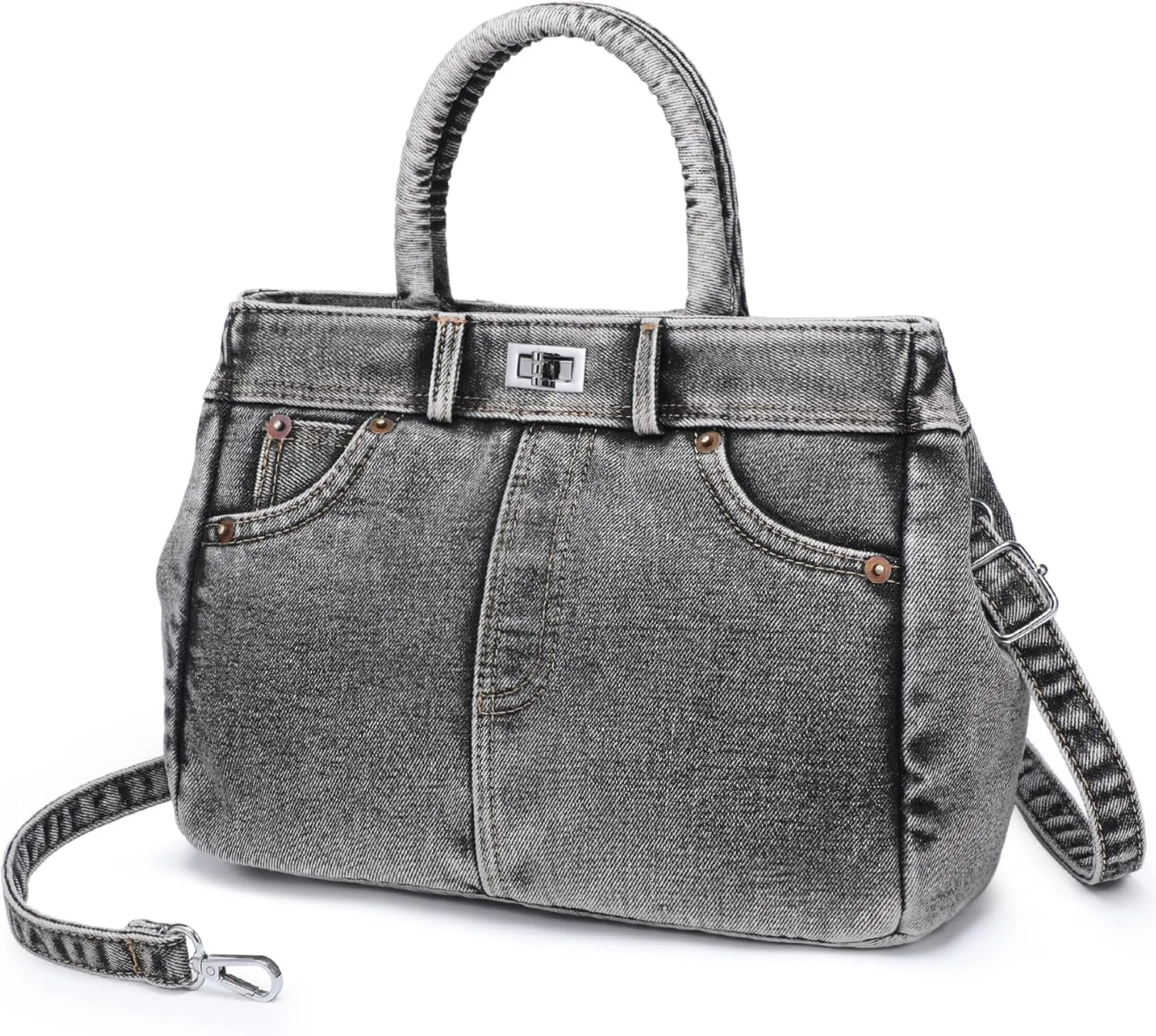 Dasein Trendy Denim Crossbody Bag Lightweight Satchel Shoulder Purse Handbag for Women w/Turn-Lock/Long Strap/Top Handle
