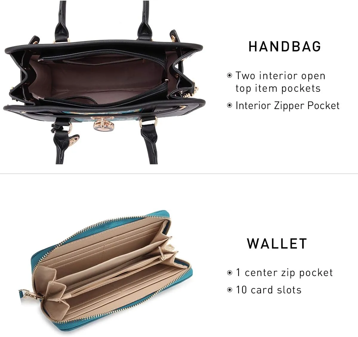 Dasein Two Tone Satchel Handbags Purses for Women Vegan Leather Shoulder Bags Large Tote Bag with Matching Wallet