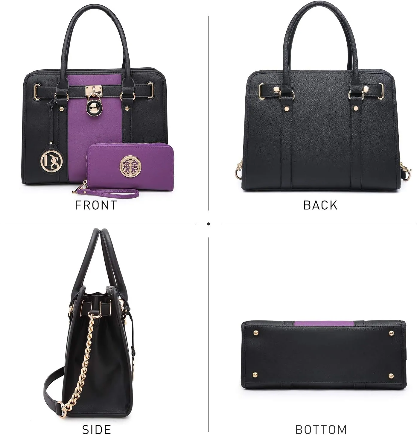 Dasein Two Tone Satchel Handbags Purses for Women Vegan Leather Shoulder Bags Large Tote Bag with Matching Wallet