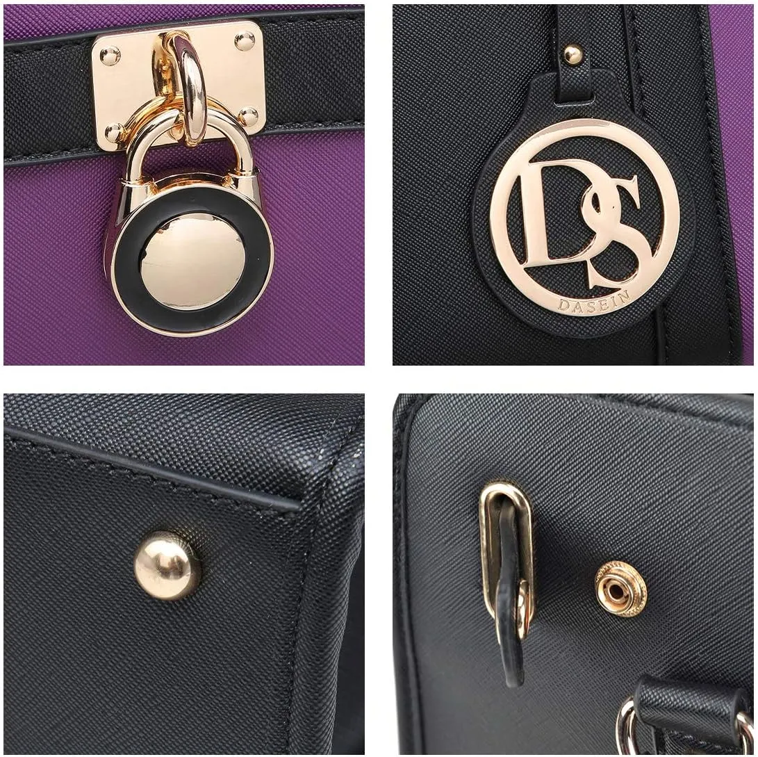 Dasein Two Tone Satchel Handbags Purses for Women Vegan Leather Shoulder Bags Large Tote Bag with Matching Wallet