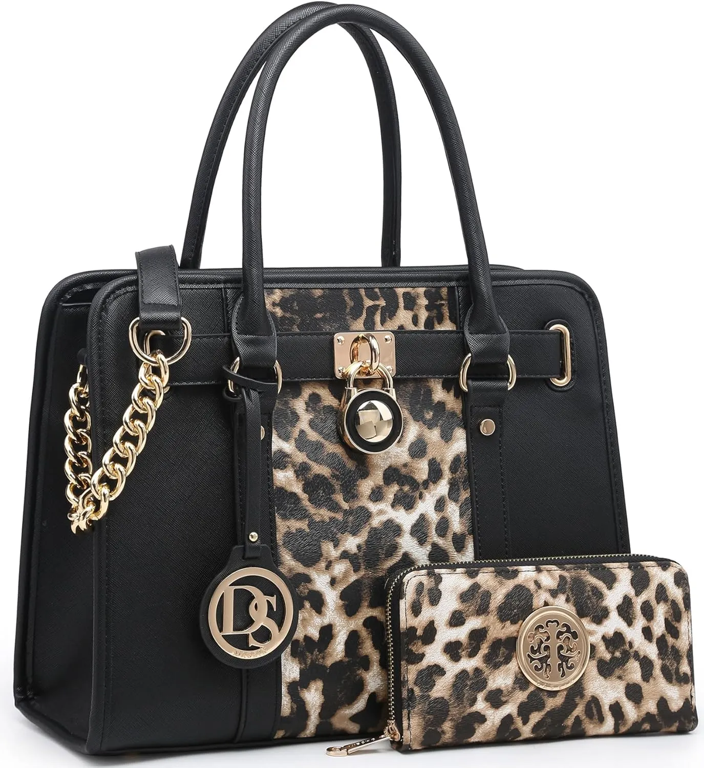 Dasein Two Tone Satchel Handbags Purses for Women Vegan Leather Shoulder Bags Large Tote Bag with Matching Wallet