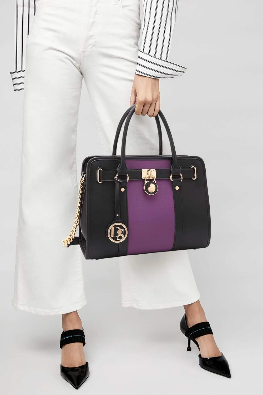 Dasein Two Tone Satchel Handbags Purses for Women Vegan Leather Shoulder Bags Large Tote Bag with Matching Wallet