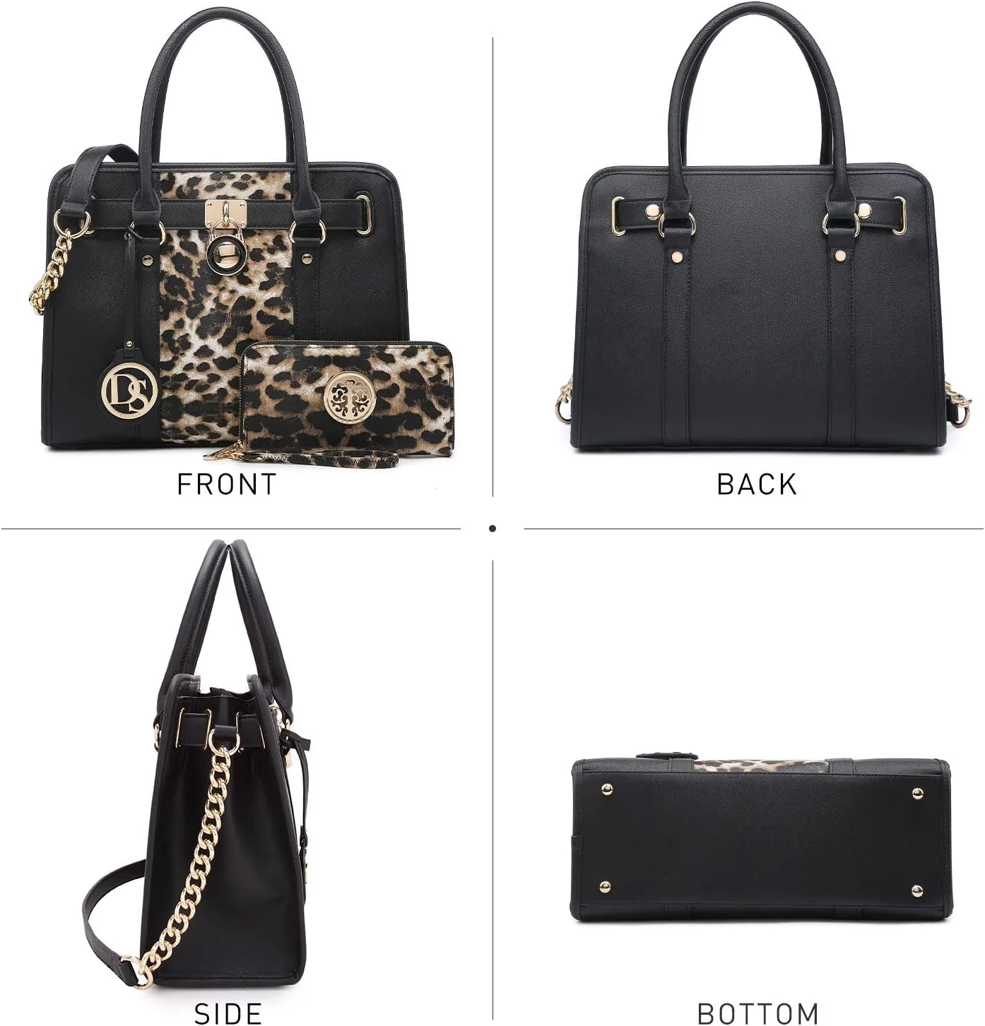 Dasein Two Tone Satchel Handbags Purses for Women Vegan Leather Shoulder Bags Large Tote Bag with Matching Wallet
