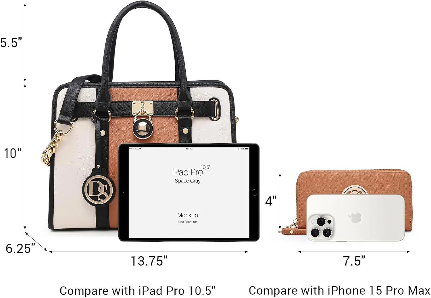 Dasein Two Tone Satchel Handbags Purses for Women Vegan Leather Shoulder Bags Large Tote Bag with Matching Wallet