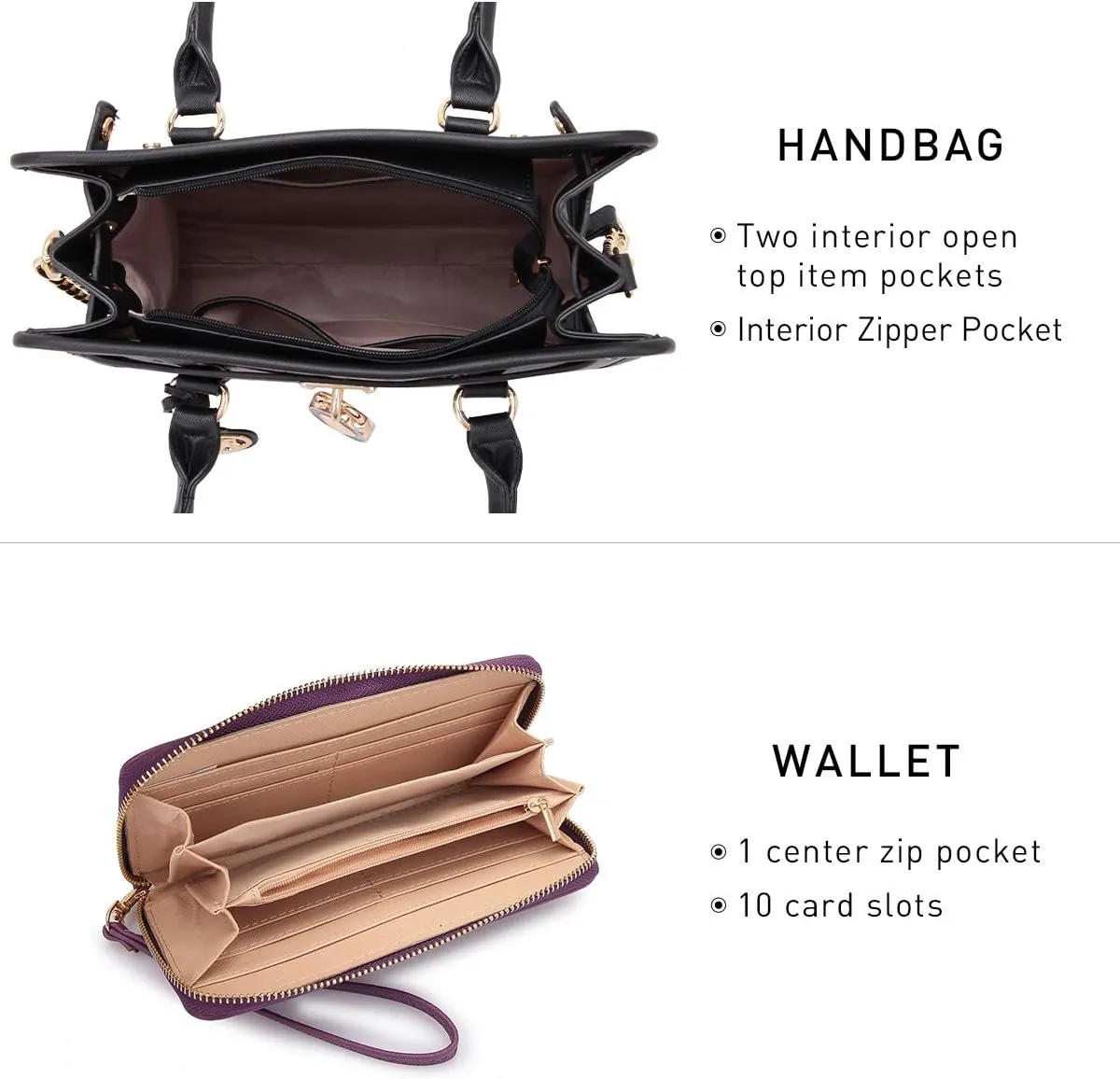 Dasein Two Tone Satchel Handbags Purses for Women Vegan Leather Shoulder Bags Large Tote Bag with Matching Wallet