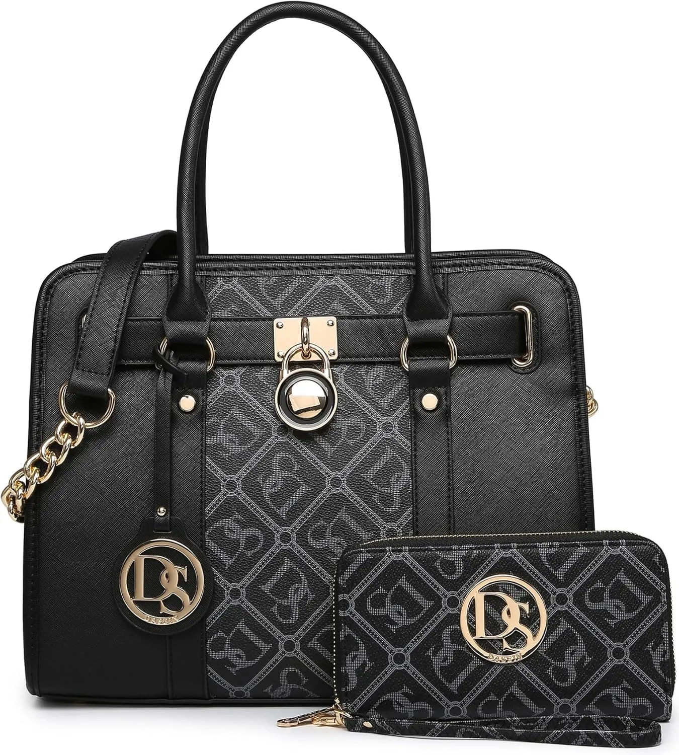Dasein Two Tone Satchel Handbags Purses for Women Vegan Leather Shoulder Bags Large Tote Bag with Matching Wallet