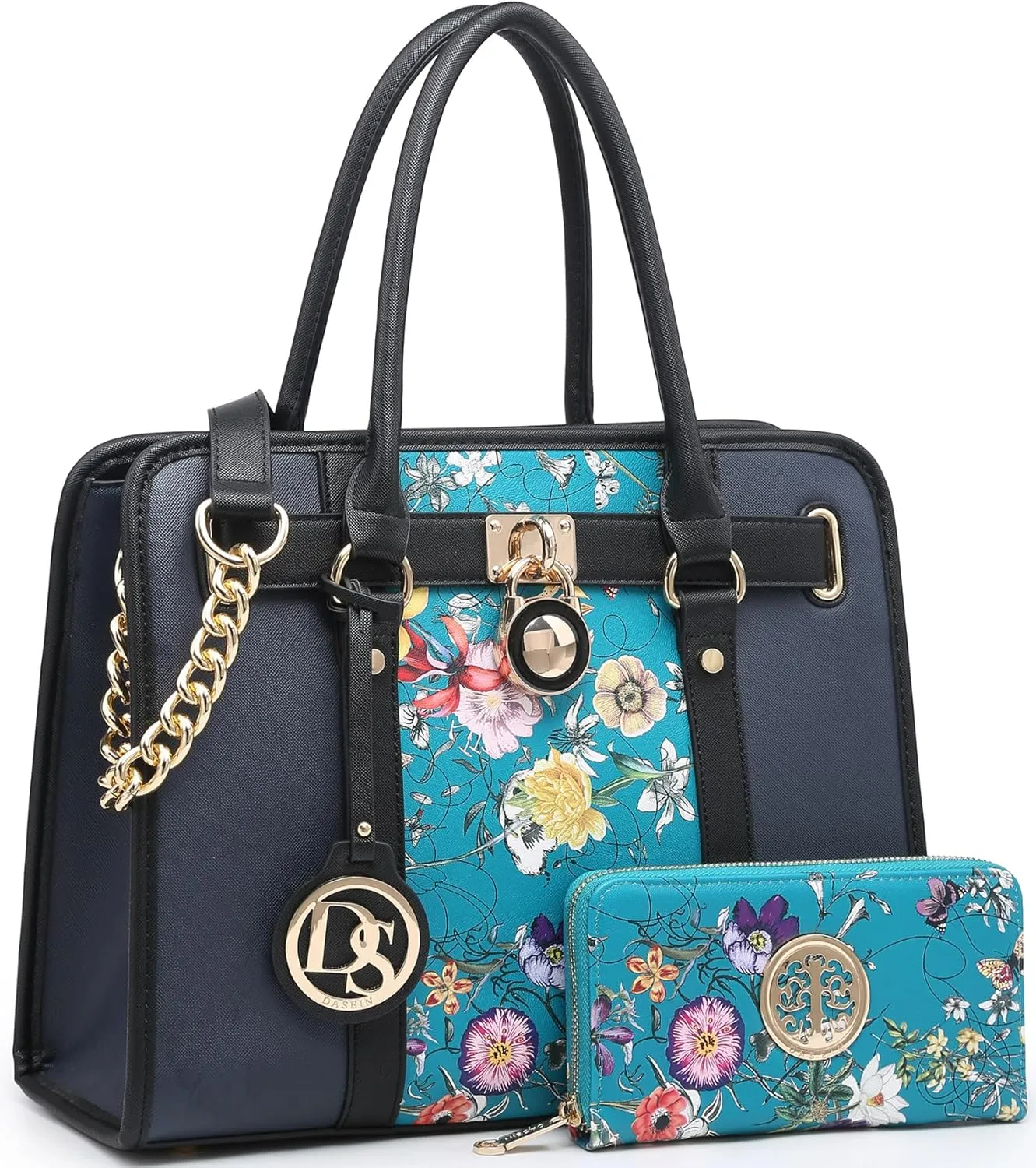 Dasein Two Tone Satchel Handbags Purses for Women Vegan Leather Shoulder Bags Large Tote Bag with Matching Wallet