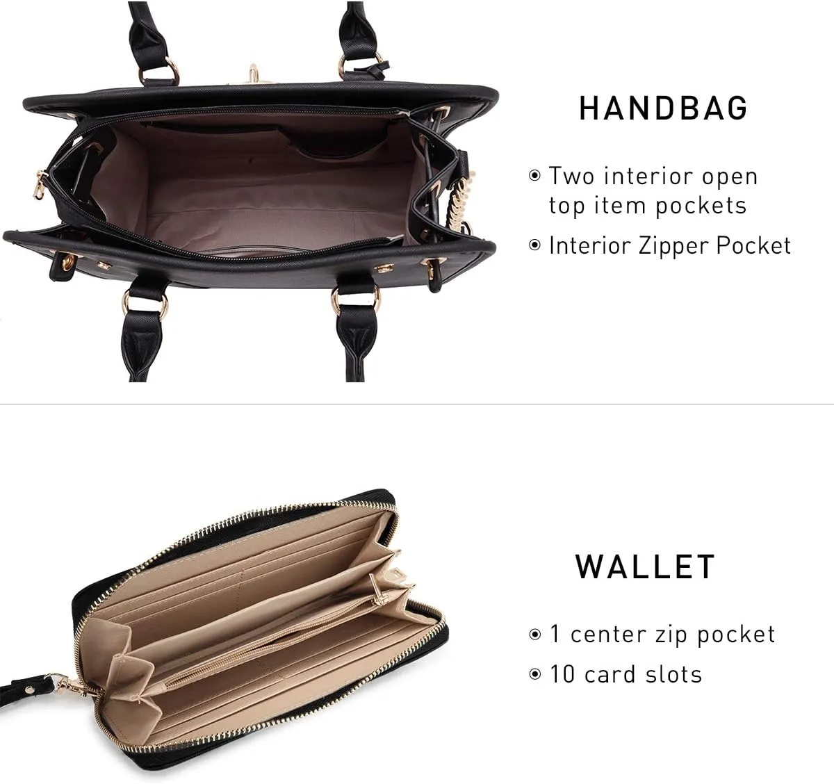Dasein Two Tone Satchel Handbags Purses for Women Vegan Leather Shoulder Bags Large Tote Bag with Matching Wallet