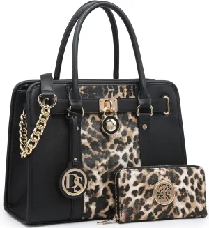 Dasein Two Tone Satchel Handbags Purses for Women Vegan Leather Shoulder Bags Large Tote Bag with Matching Wallet