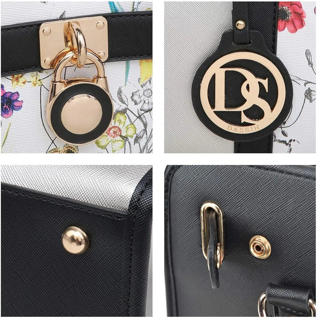 Dasein Two Tone Satchel Handbags Purses for Women Vegan Leather Shoulder Bags Large Tote Bag with Matching Wallet