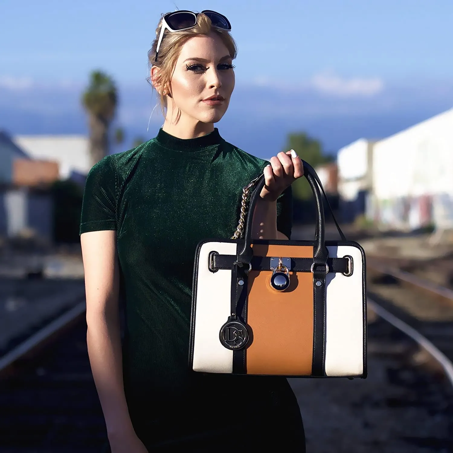 Dasein Two Tone Satchel Handbags Purses for Women Vegan Leather Shoulder Bags Large Tote Bag with Matching Wallet
