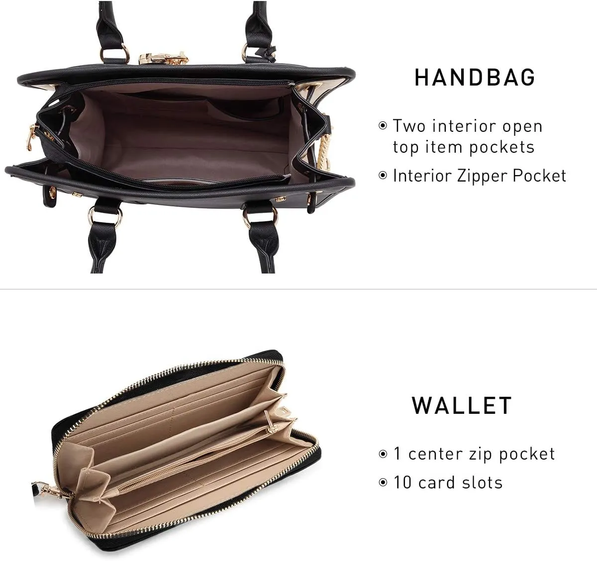 Dasein Two Tone Satchel Handbags Purses for Women Vegan Leather Shoulder Bags Large Tote Bag with Matching Wallet