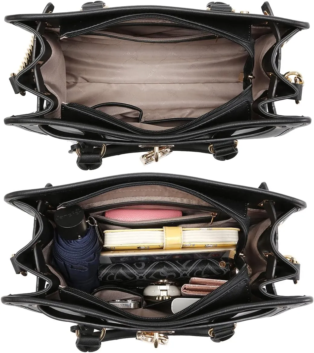 Dasein Two Tone Satchel Handbags Purses for Women Vegan Leather Shoulder Bags Large Tote Bag with Matching Wallet