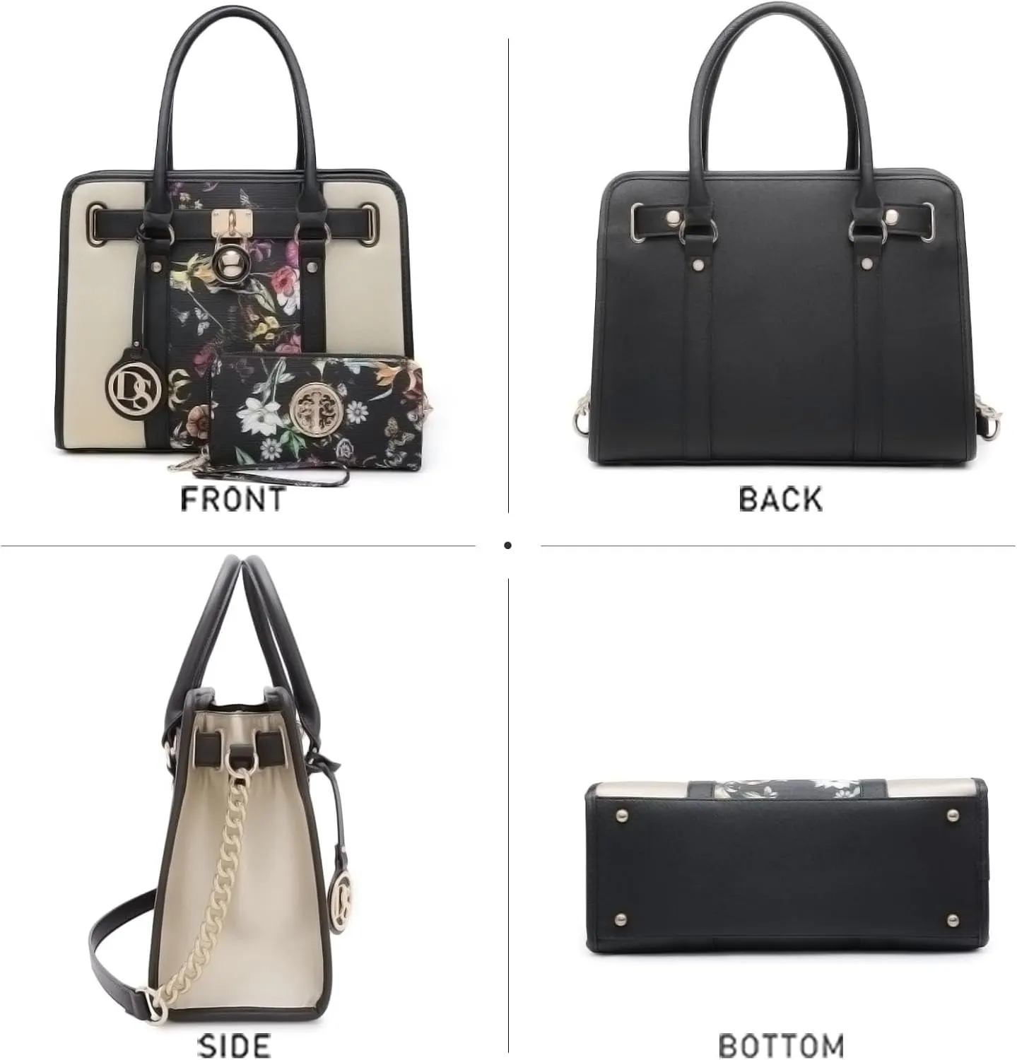 Dasein Two Tone Satchel Handbags Purses for Women Vegan Leather Shoulder Bags Large Tote Bag with Matching Wallet