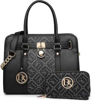 Dasein Two Tone Satchel Handbags Purses for Women Vegan Leather Shoulder Bags Large Tote Bag with Matching Wallet