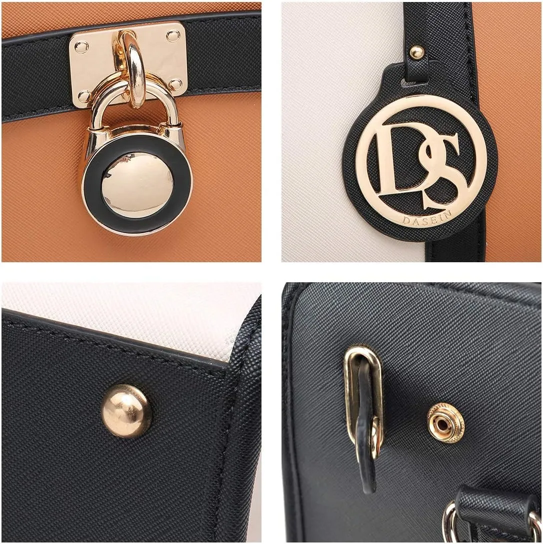 Dasein Two Tone Satchel Handbags Purses for Women Vegan Leather Shoulder Bags Large Tote Bag with Matching Wallet